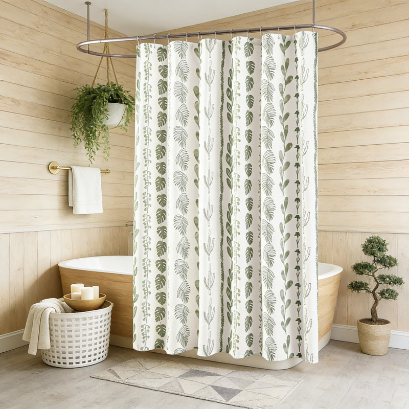 Rideau de douche Botanical avec motif de feuille d'eucalyptus et de feuille de Monstera, tissu de polyester imperméable pour décor de salle de bain de style campagnard, 72 po x 72 po