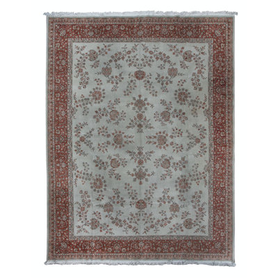 Vintage Handmade Floral Design Turkish Oversize Rug in Beige & Red