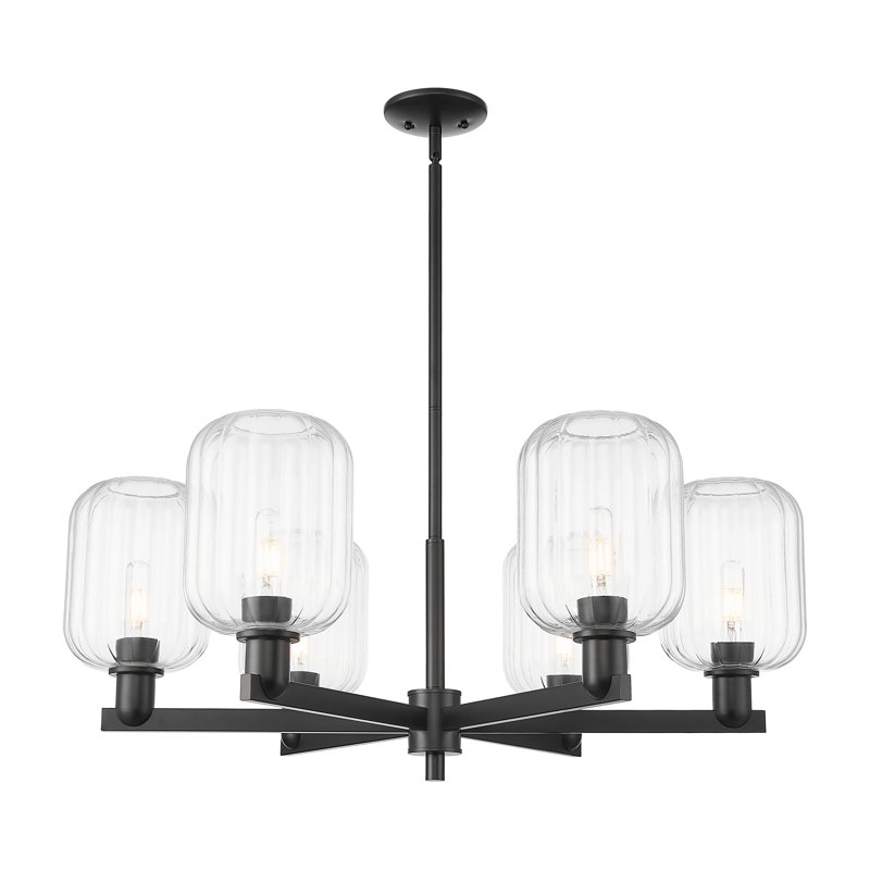 Hailsham - Lustre suspendu 6 lumières, Clair, Noir mat