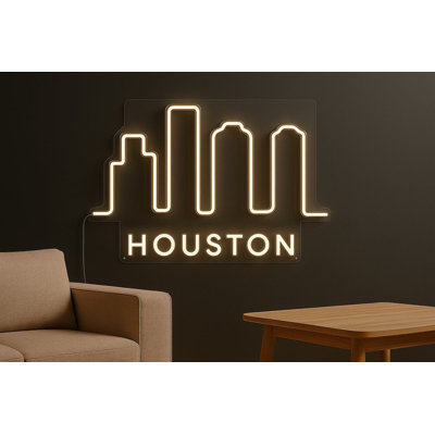 Enseigne néon Houston City Skyline - 16 po x 10 po
