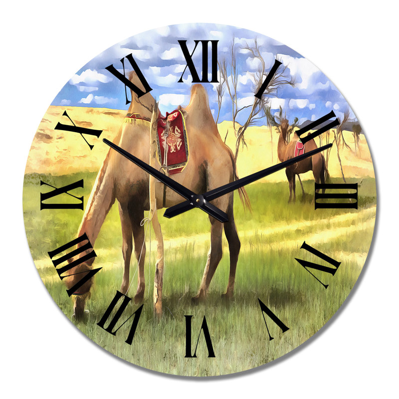 Chameaux broutant dans l'herbe - horloge murale, Grand