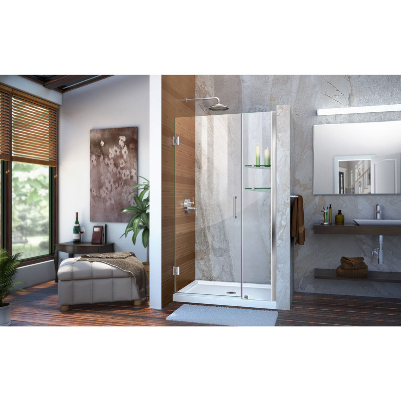 DreamLine Unidoor 36 - 37 inch W x 72 inch H Frameless Hinged Shower Door with Shelves in Chrome, Chrome, 37"