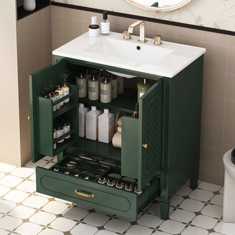 Meuble-lavabo de salle de bain avec lavabo, Vert