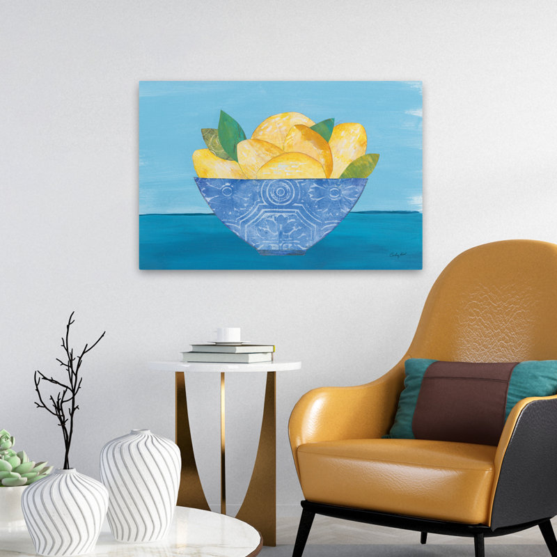 Art d'élégance bleu et bol citron, H 16 po x l 24 po
