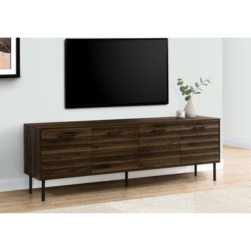 Meuble audio-vidéo 72 po, stratifié brun avec support en métal et support de télévision fermé