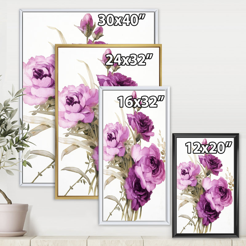 Dark Pink Roses - peinture sur toile, H 32 po x l 24 po x P 1 po, Cadre flottant blanc