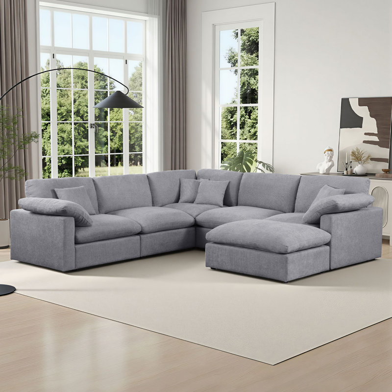  Aldora 6-Piece Upholstered Corner Sectional with Reversible Ottoman, Gray