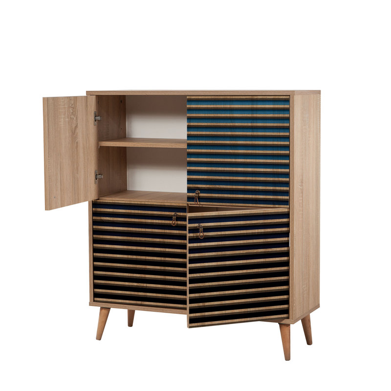 Modern Multi-Purpose Cabinet, Sonoma Oak, 37.4 x 43.7 x 14.2 inches | 100% Melamine Coated Particle Board, 0.71 inches Thick | Hornbeam Legs, Metal & Rope Handles, UV Coated, Wall-Fixable, Ample Storage