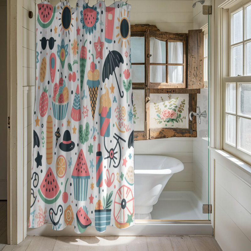 Funky Summer Fun - Rideau de douche standard 1 pièce, H 74 po x l 71 po