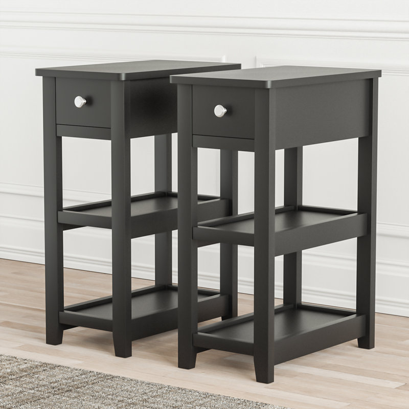 Table d'appoint de 24 po de hauteur, table d'appoint Ã©troite avec tiroir et tablettes, idÃ©ale pour les petits espaces, Noir