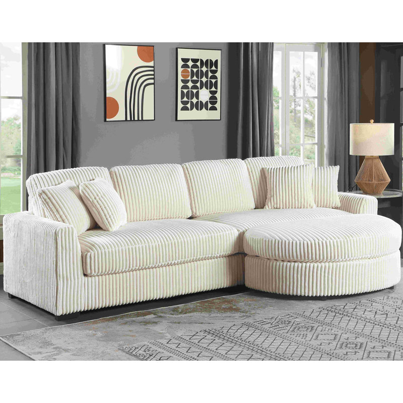 Canapé 111 po en velours côtelé avec repose-pieds demi-cercle, Beige