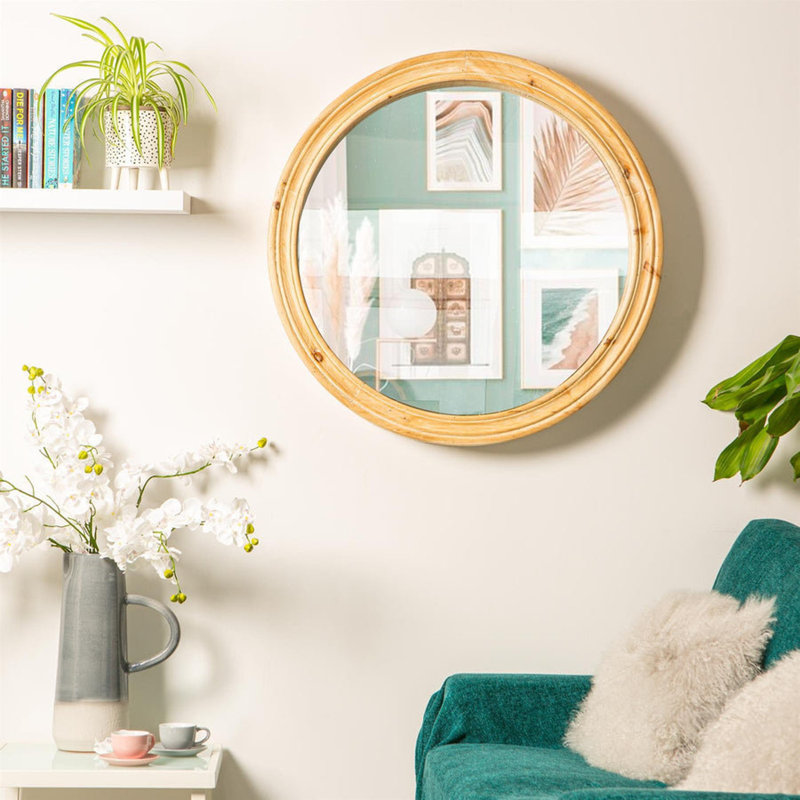 Broussard Wood Round Wall Mirror, 78cm H x 68cm W x 9cm D
