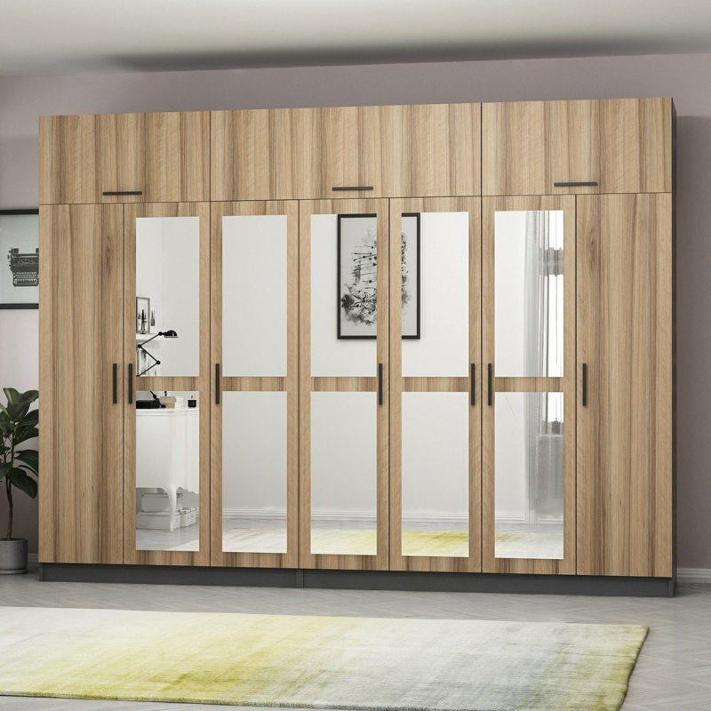 Elina Manufactured Wood Wardrobe, 235cm H x 315cm W x 52cm D, Brown