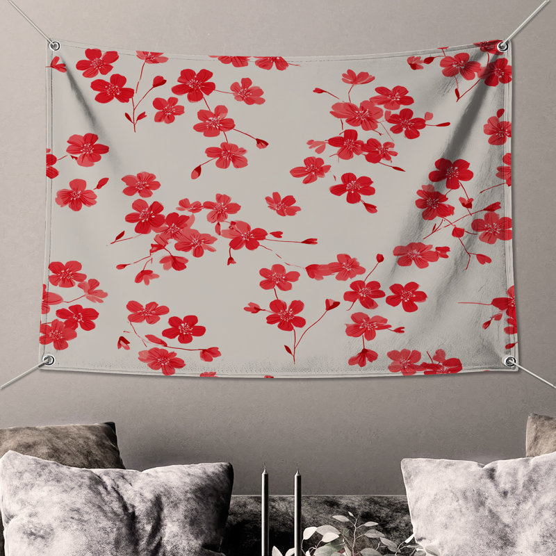 Tapisserie murale fleurs - décoration murale florale, 104in H x88 with 4 Grommets