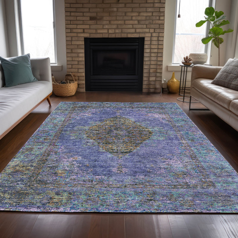 Tapis mauve lavable à la machine intérieur / extérieur Xhevrie, Rectangle 9 pi x 12 pi
