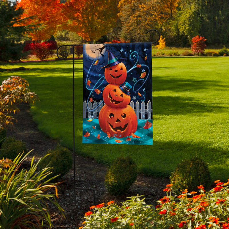 Drapeau d'Halloween pile de citrouilles d'Halloween, Bleu/orange/noir