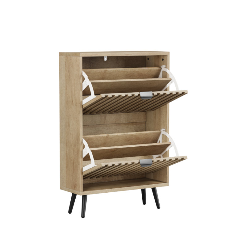 12 Pair Shoe Storage Cabinet, 95 cm H x 60 cm W x 24 cm D, Oak