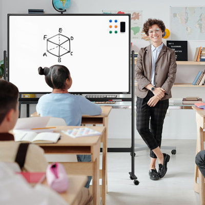 48 po x 32 po, tableau blanc mobile à double face effaçable à sec sur roulettes avec support pour support d'école de bureau
