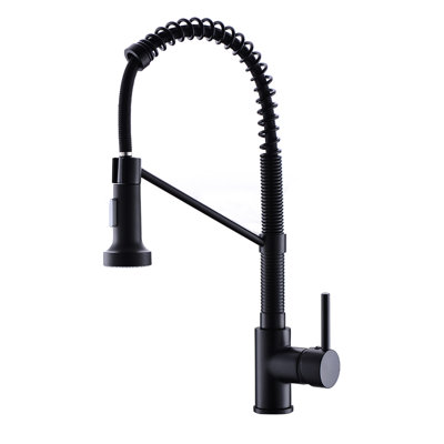 Black Pull Out Kitchen Faucet, Ceramic Filler, Brass, Single Handle, Water Flow Control Contemporary Sink Black, , Hole Temperature Controller
