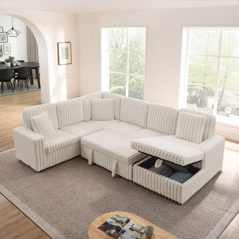 Canapé modulaire Horeb Corduroy, Velours côtelé beige