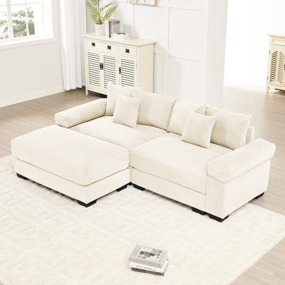 Canapé modulaire surdimensionné en L 82,6 po avec revêtement en velours côtelé, assise profonde, conception ergonomique large, 6 coussins décoratifs, configuration rapide pour le salon modulaire en velours côtelé doux,