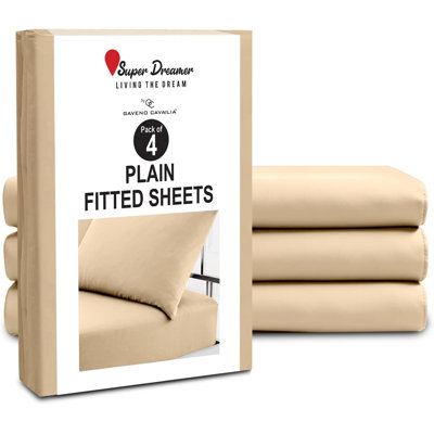 Pack of 4 Plain Dyed Fitted Sheets Microfiber | Soft and Breathable Microfiber Bedding for Ultimate Comfort & Easy Care