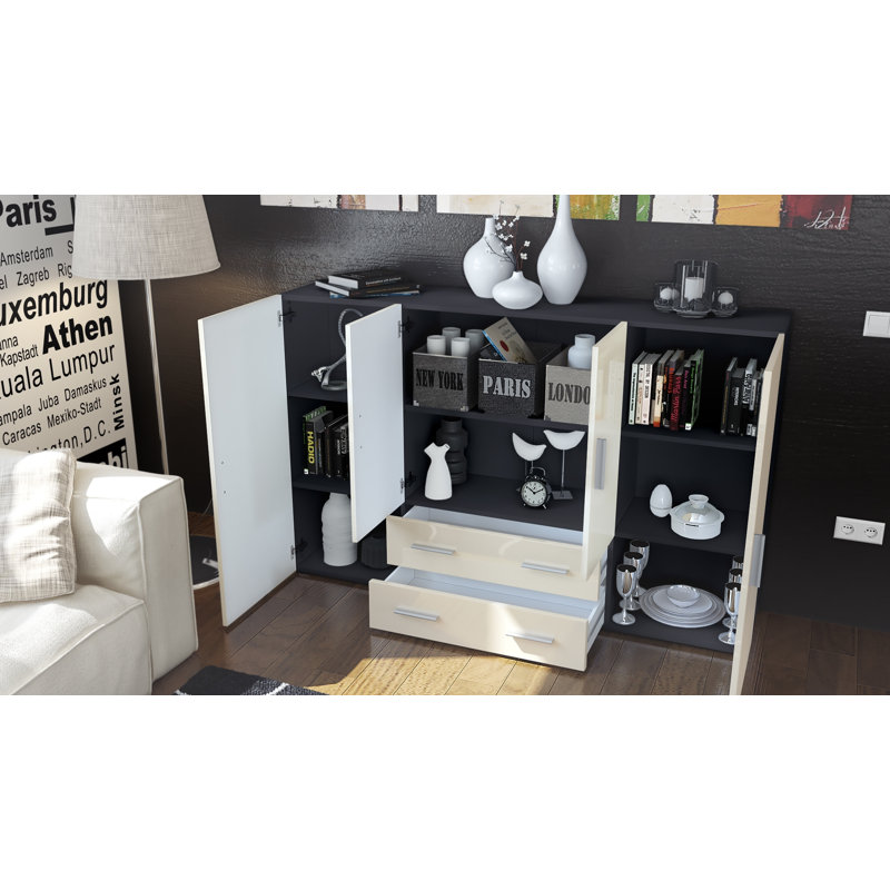 Mccorkle 166cm Wide 2 Drawer Highboard, Cream High Gloss