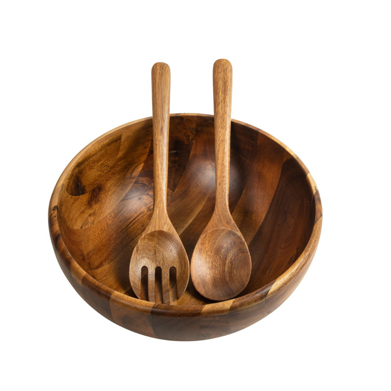 Gibson Elite Akron Mill 12 Inch Acacia Wood Salad Bowl with Servers