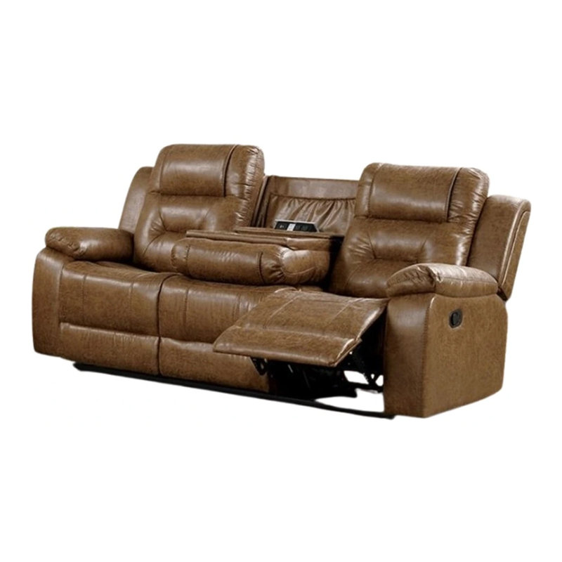 Canapé inclinable manuel Kius, similicuir brun, 82 pouces, chargeurs USB
