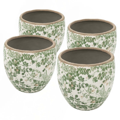5.1X5.1X4.5" Ceramic Flower Vase With Floral Pattern (Set Of 4)