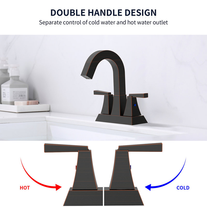 Bathroom Sink Faucet Oil Rubbed Bronze 2-Handle 4 Inch Center-Set Bathroom Sink Faucet, Sink Drain With Overflow Hole And 2 Supply Lines Included, Modern Vanity Basin Faucet