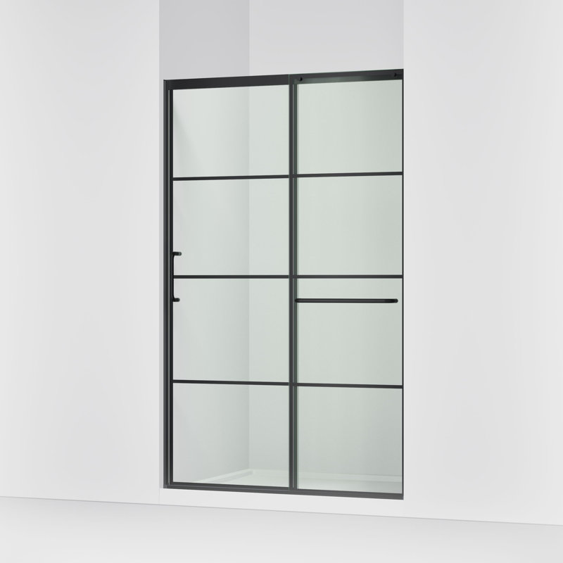 Elate Tall Sliding Shower Door, 75-1/2-In H X 50-1/4 - 53-5/8-In W, With Heavy 5/16-In Thick Crystal Clear Glass With Rectangular Grille Pattern