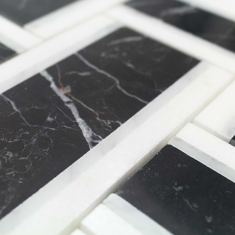 Esplanade 13x13 Basketweave Polished Marble Mosaic Tile, Black Beauty