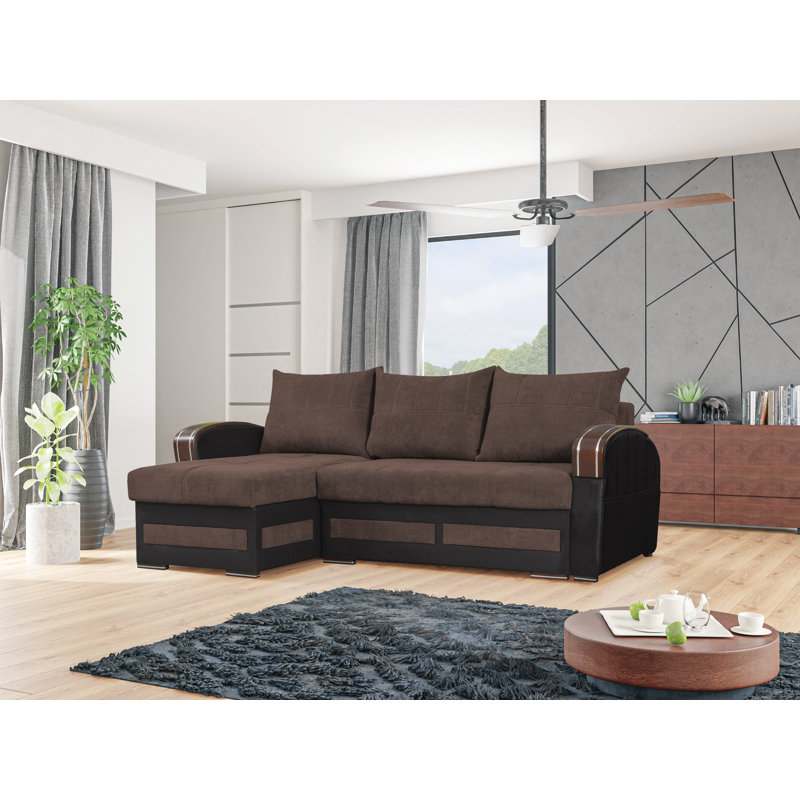 Vitela Upholstered L-Shaped Sectional Reversible, Brown