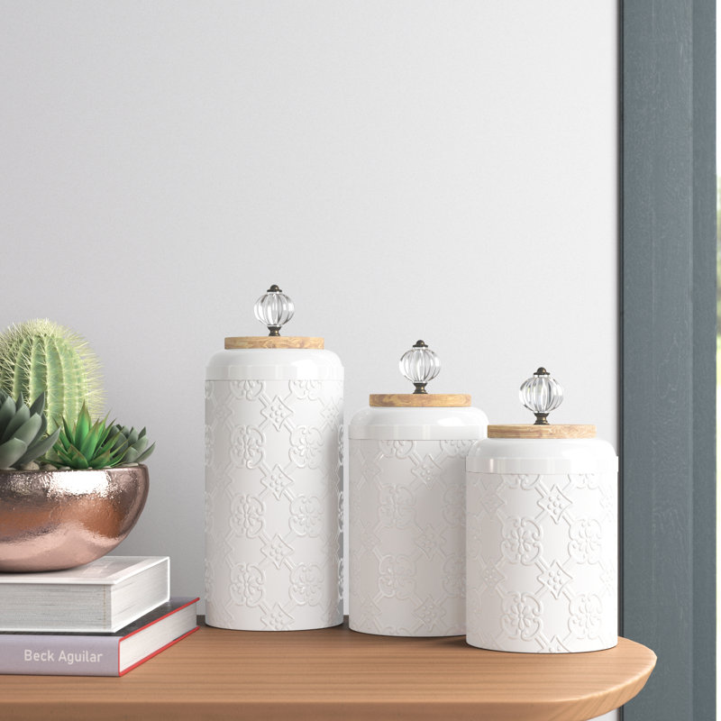 Ensemble de pots de rangement Decor, Blanc / brun / transparent