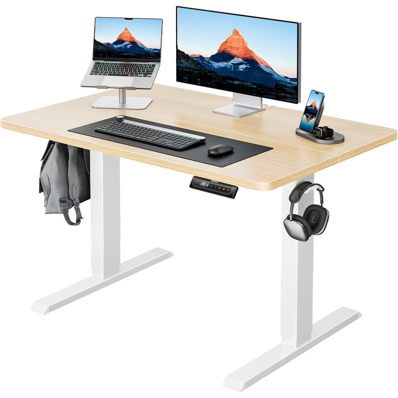 Standing Desk，Adjustable Height Of The Lifting Desk, Beige/White, 46.5" H x 55.1" W x 23.6" D