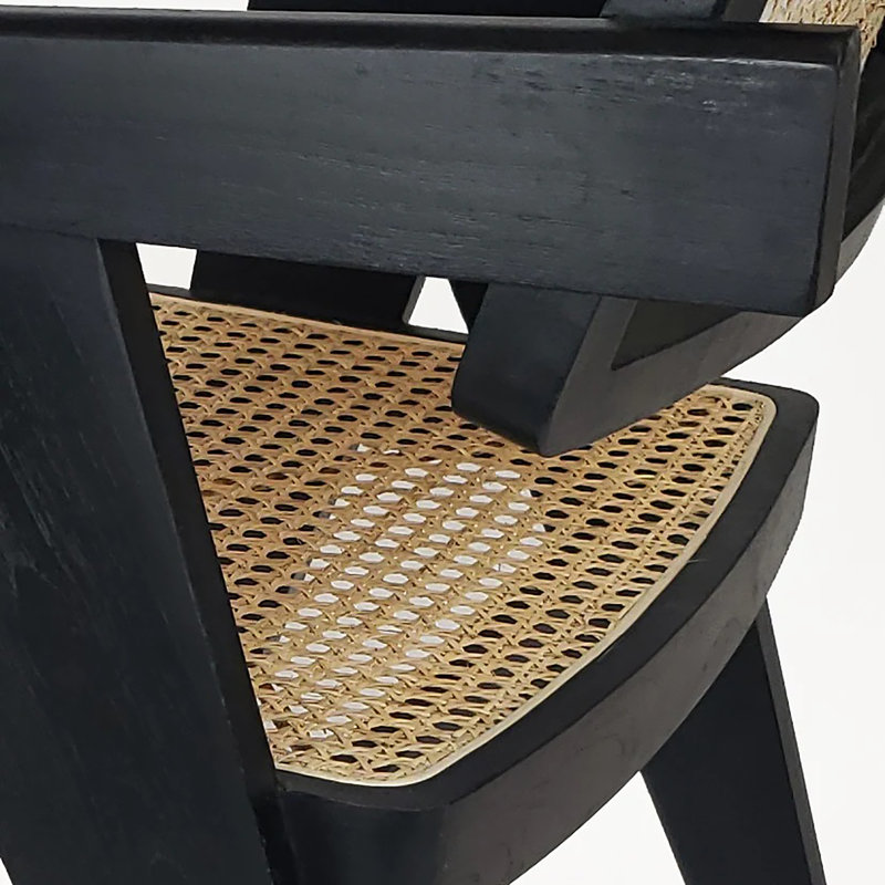 Chaise en teck teinté et rotin naturel, Noir