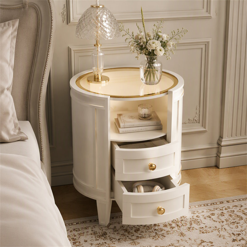Table de chevet 2 tiroirs avec lumière DEL, table d'appoint moderne avec plateau en verre