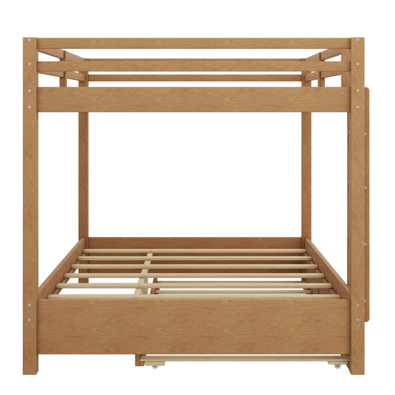 Lit superposé en bois grand et grand avec échelle et lit supplémentaire escamotable, conception en bois massif rustique, Bois