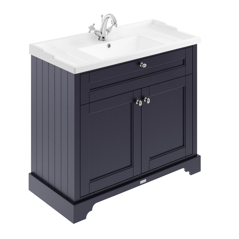 Old London 1020 mm Freestanding Single Vanity with Integrated Ceramic Basin, Blue