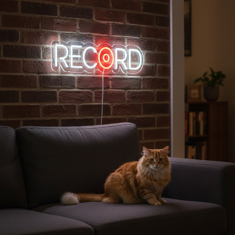  | Disque néon record | Fabriqué avec un tube néon incassable durable pour un éclairage lumineux et uniforme et une performance durable sur 50 000 heures | 6 x 24 pouces | Blanc et rouge