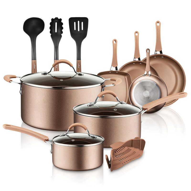 14-Piece Bronze Aluminum Non-Stick Cookware Set