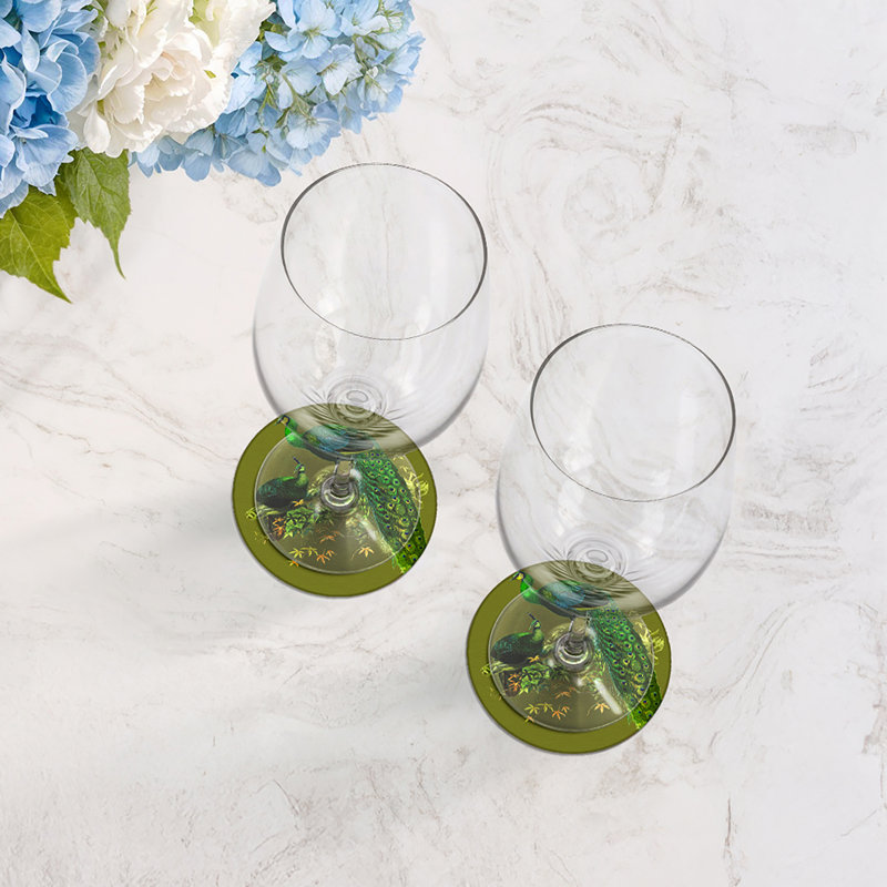 Sous-verres ronds en cuir végétalien Family Pheasants, Olive