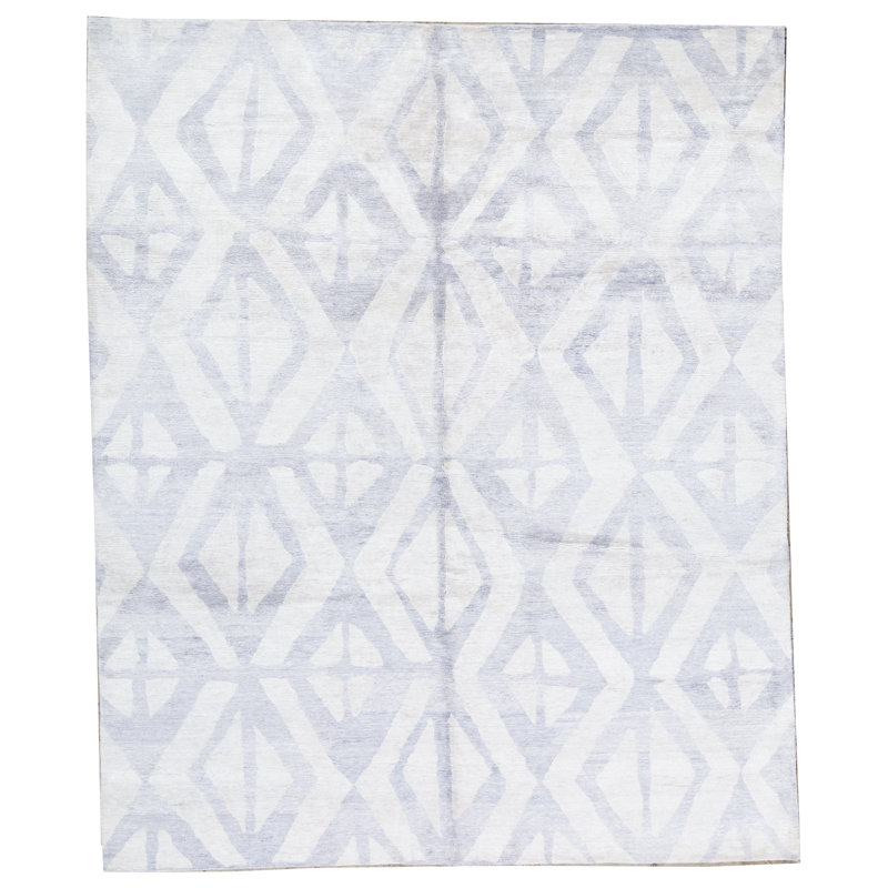 Tapis gris clair et ivoire noué à la main de haute qualité