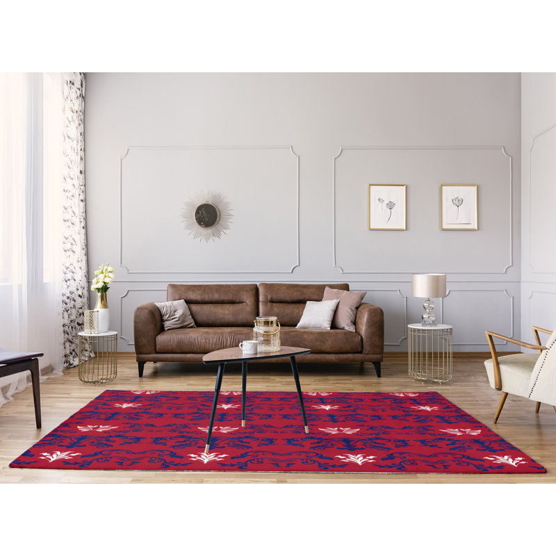 Tapis rouge / bleu marine Damask, Rectangle 8 pi x 10 pi