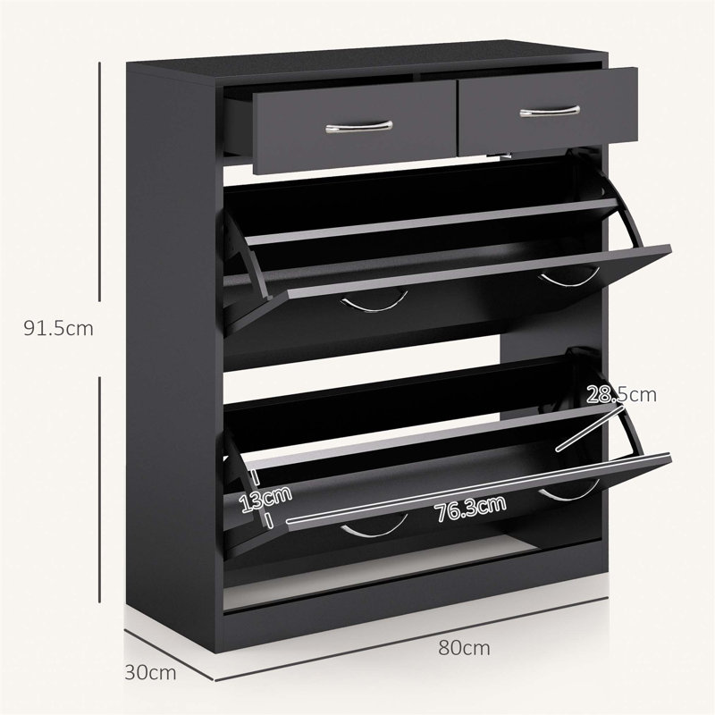 12 Pair Flip Down Shoe Storage, Black