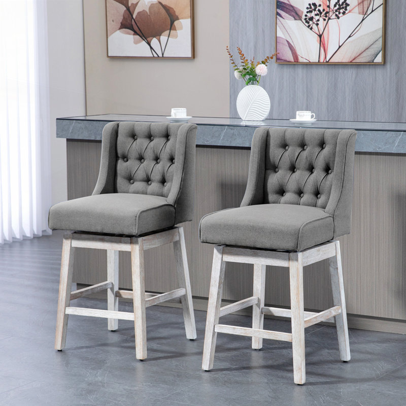 Tabourets pivotants à 180 degrés, chaises de bar d'une hauteur de siège de 30 po avec repose-pieds en bois massif et capitonnage à boutons
