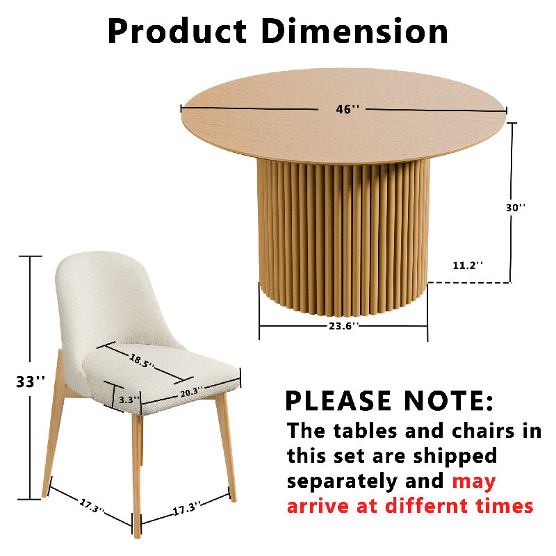 Ensemble de table ronde et chaises, Beige, H 30 po x L 46 po x l 46 po