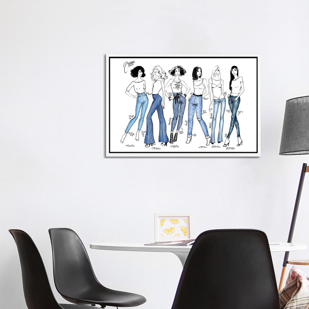 Geschichte der Jeans Mode Illustration von Blursbyai - Galerie-verpackte Leinwand Giclée auf Leinwand