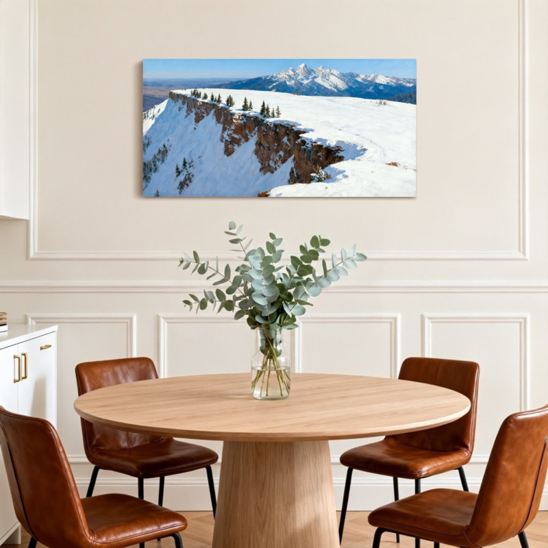 Paysage et nature, sommet de montagne enneigé avec pins, H 16 po x l 32 po
